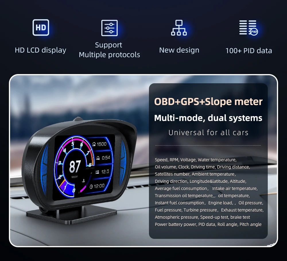 HUD Head Up Display OBD + GPS Universal – Velocímetro Digital para Coche con Pantalla 120×83 mm
