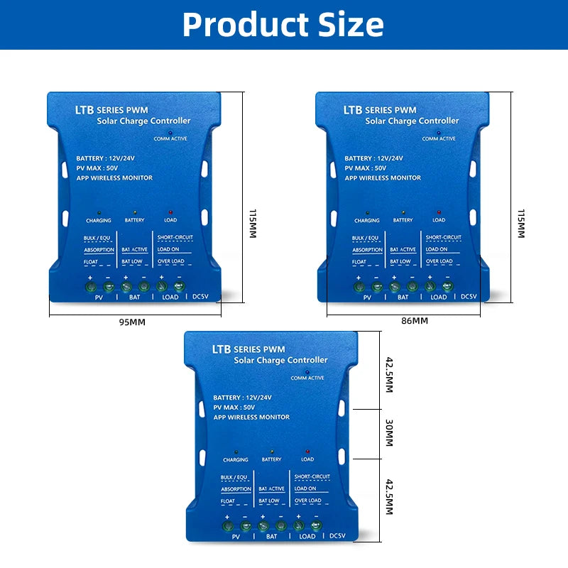 12V/24V PWM Solar Charge Controller with Bluetooth and USB