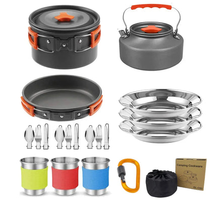 Set de cuisine de camping en aluminium - Pliable + Ustensiles + Sac de transport (VR/Extérieur)