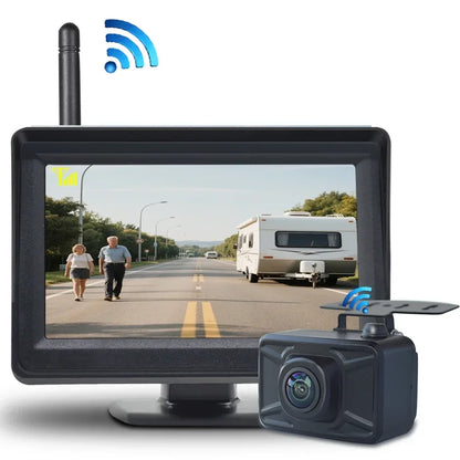 Kit Cámara de Marcha Atrás Inalámbrica QXNY 4,3” con Visión Nocturna Starlight para Coche, Camper y RV