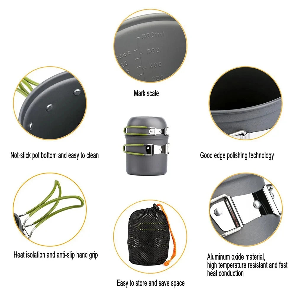Anodized Aluminum Camping Pot Set - 2 Sizes + Mesh Bag (1-2 People)