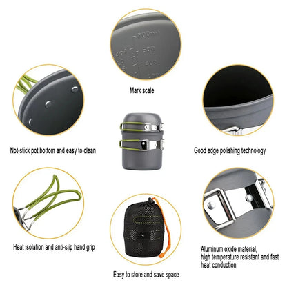 Anodized Aluminum Camping Pot Set - 2 Sizes + Mesh Bag (1-2 People)