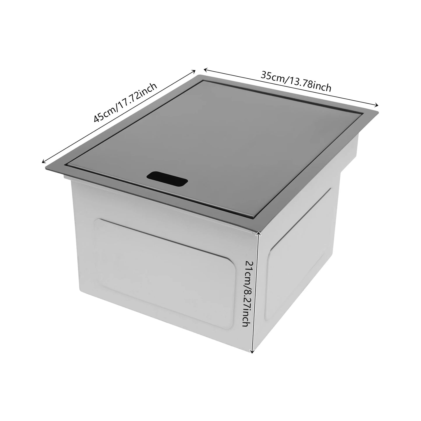 Concealed Dark Grey Stainless Steel Sink with Tap – Single Bowl with Soft-Close Lid (450×350×210 mm)