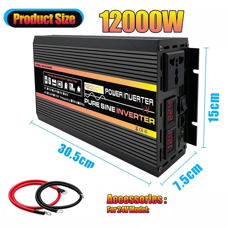 Inversor de Corriente Onda Pura Inteligente 12V/24V a 220V | 1500W–2000W Continuos con Pantalla Digital para RV y Camper