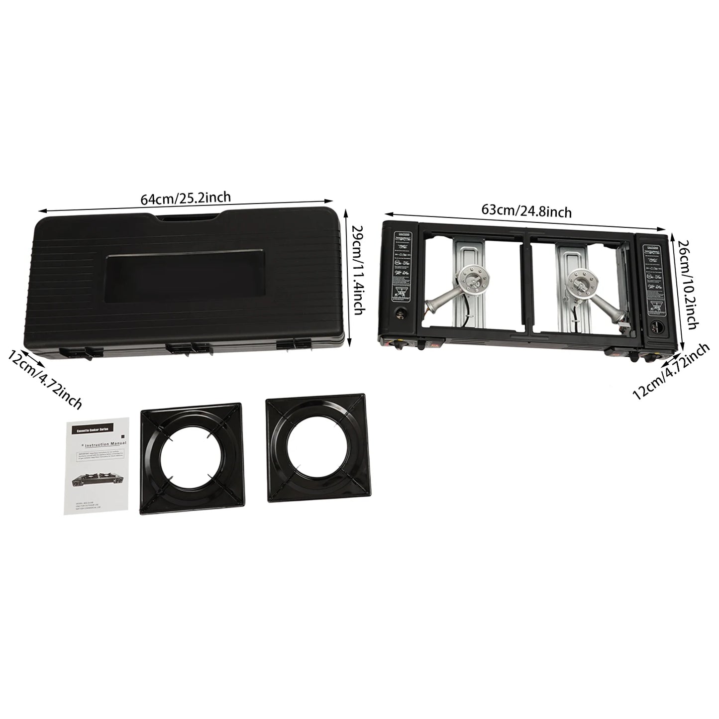 Réchaud de camping 2 feux 2500W - Allumage piézoélectrique + Gaz butane (3-5 personnes)