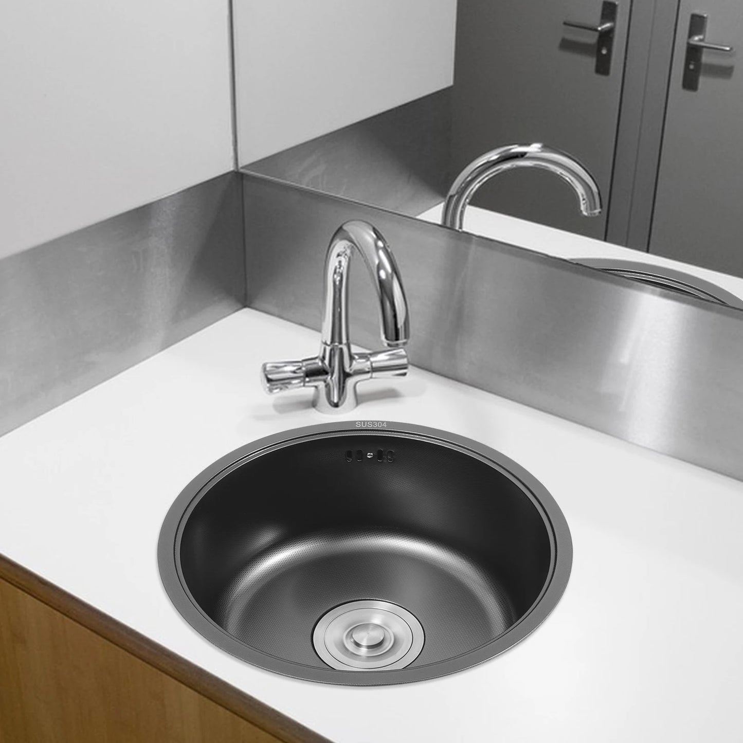 Round Kitchen Sink in 304 Stainless Steel with Nano Coating – Single Deep Bowl for Home and RV