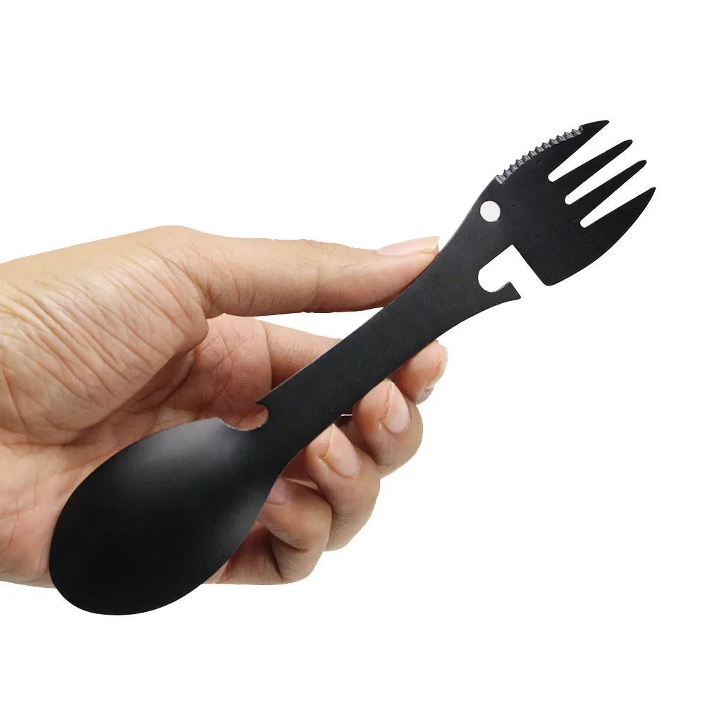 5-in-1 Camping Cutlery Set - Stainless Steel