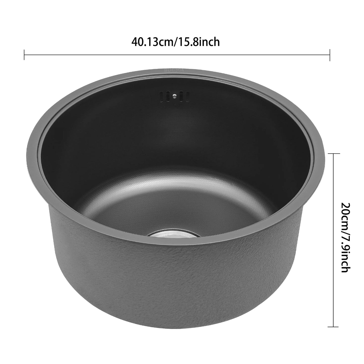 Évier rond en acier inoxydable noir – Bac simple 40×20 cm pour cuisine