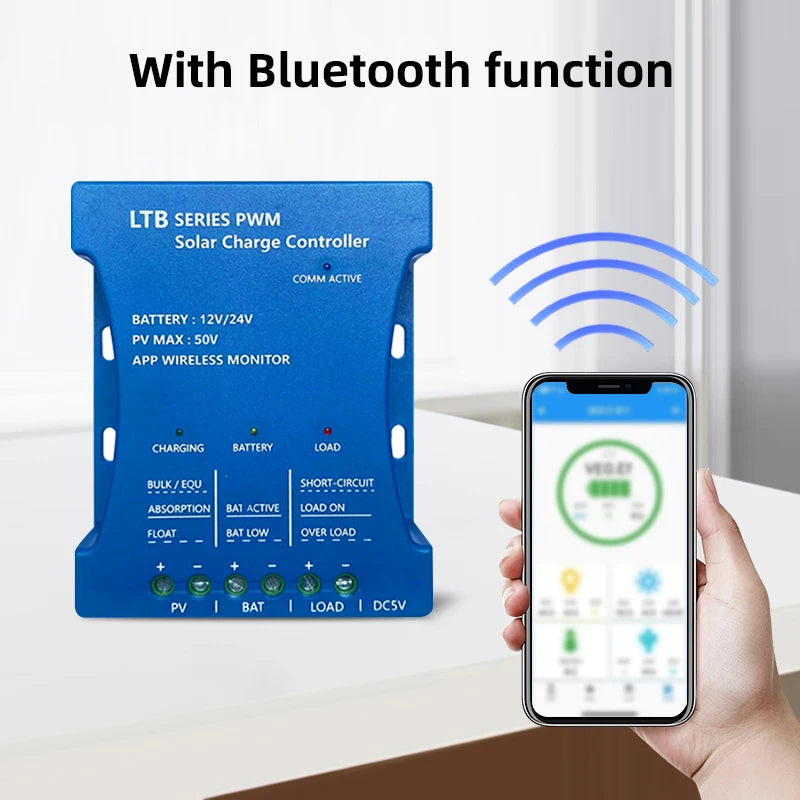12V/24V PWM Solar Charge Controller with Bluetooth and USB