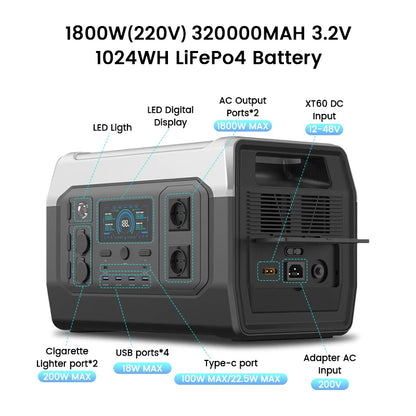 1024Wh / 1800W LiFePO4 Power Station