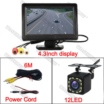 Cámara de Marcha Atrás con Cable y Visión Nocturna LED 170° – Kit con Monitor 4,3” para Coche, Camper y Furgoneta