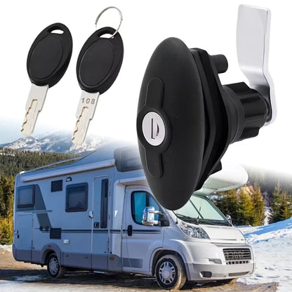 Cerradura Ovalada  Negra con Llave para Puerta de Caravana y Motorhome – Modelo 2007