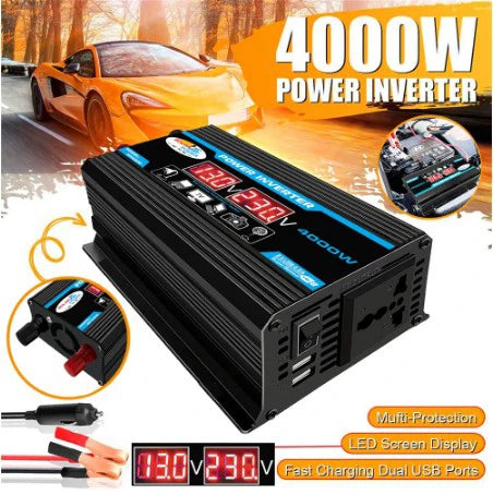 Inversor de Corriente 12V a 220V | 60Hz | Enchufe Universal | Convertidor DC a AC para RV y Camper