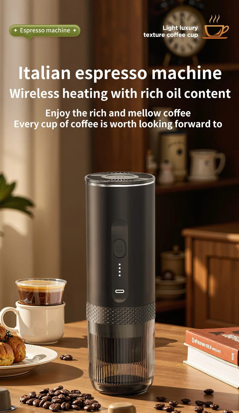 Machine à expresso portable 7500 mAh - Sans fil + Capsules/Mouture (Camping/VR)
