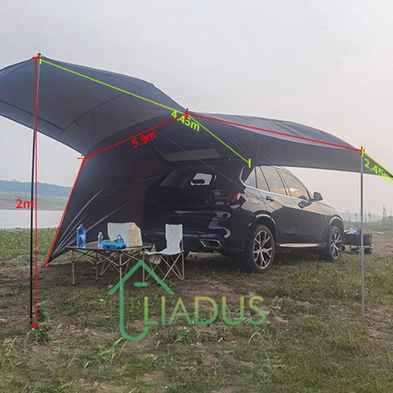 XXL Car and Camper Roof Tent 5.9x4.5m - Waterproof 2000mm · Anti-UV · Reinforced Structure · Express Setup · 8+ People