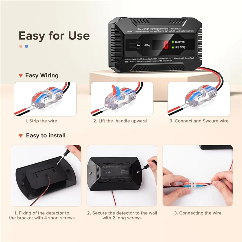 Detector Digital de Gas Propano y Monóxido de Carbono 12V para RV | Alarma Dual LP/CO con Pantalla