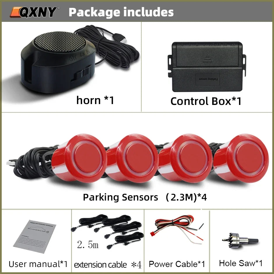 Sensor de Aparcamiento Delantero Invisible QXNY – Radar Ultrasónico con Alarma Sonora, Detección 0,3–1 m, 12V