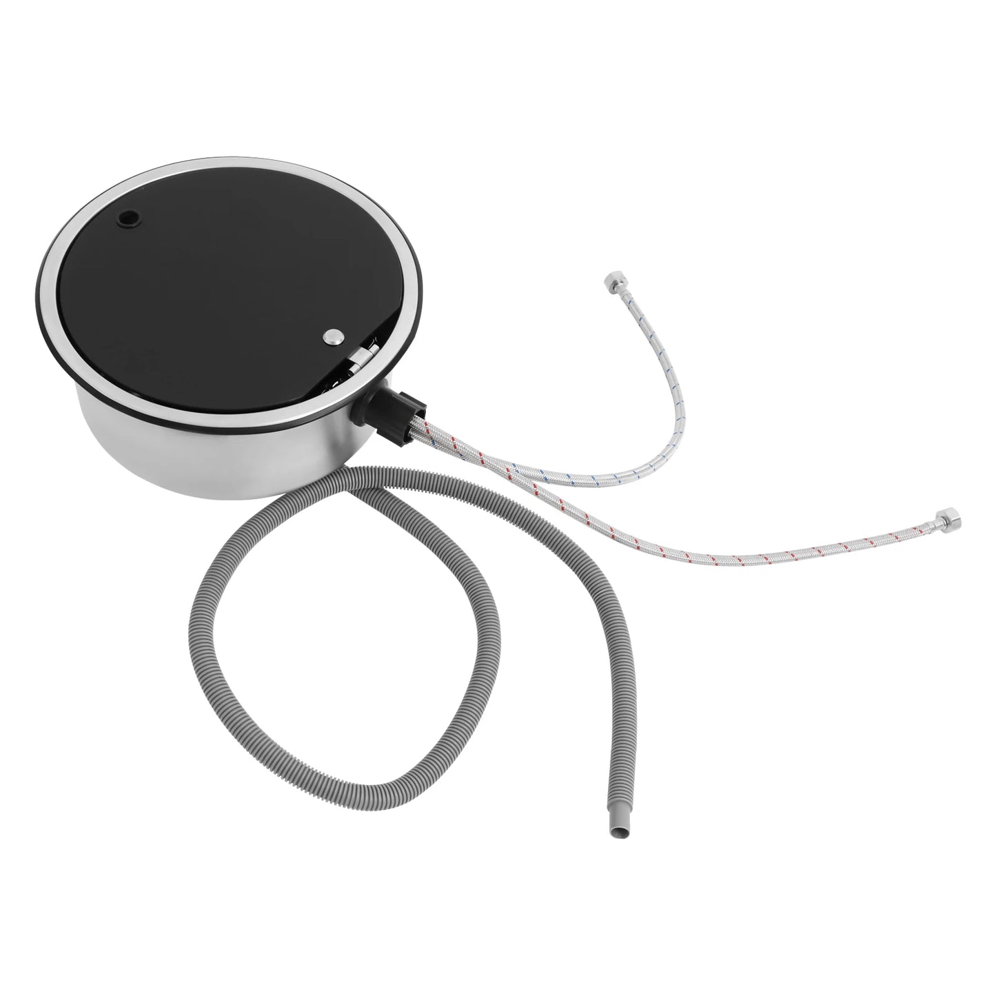 Évier de cuisine en acier inoxydable 340×340 mm avec robinet pliable – Idéal pour les camping-cars et les petits espaces 