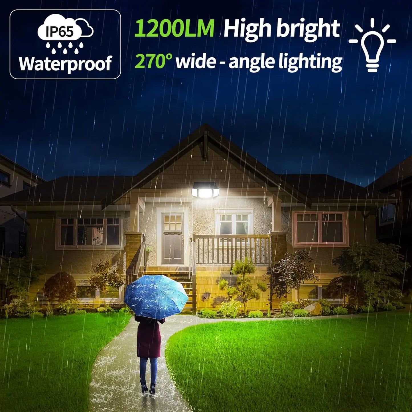 Solar LED Motion Sensor Light | 3 Adjustable Heads, 1200 Lumens, IP65