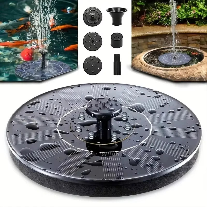 Fuente Solar Flotante - Bomba Sin Cables + 8 Boquillas + LED (Jardín/Terraza)