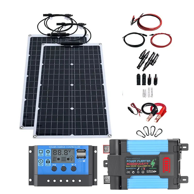 Kit Panneau Solaire 1000W - Monocristallin + Onduleur 4000W + Contrôleur LED