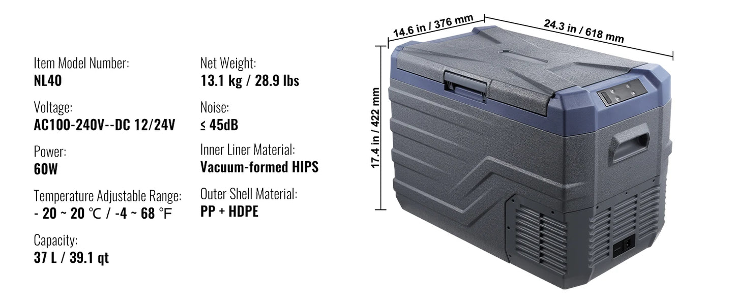 Nevera Portátil Compresor 30/37/45L – Frigorífico 12V/24V y 220V