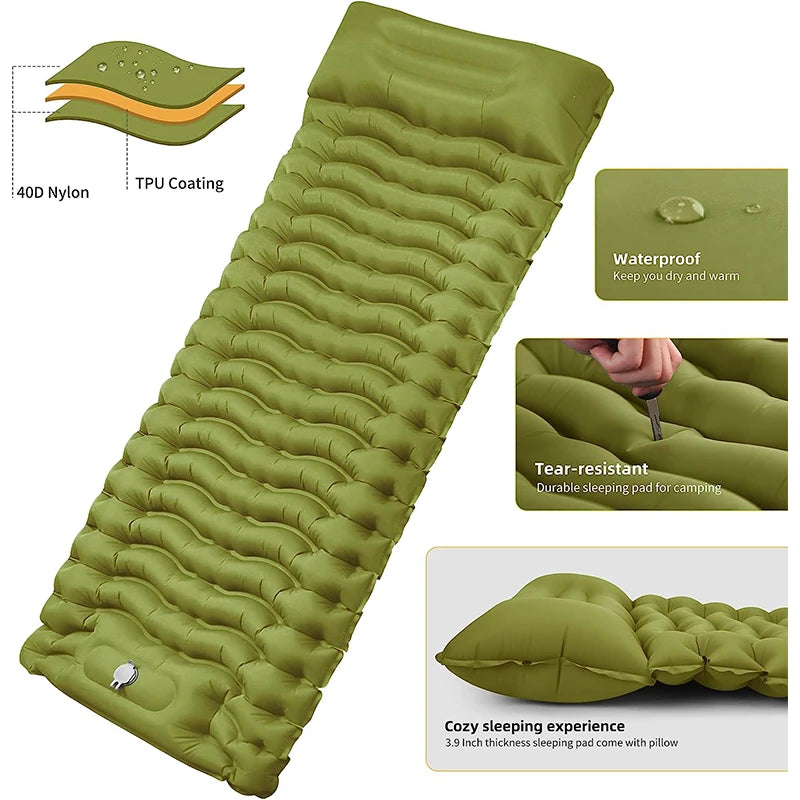 Colchón Inflable WEST TUNE con Bomba Integrada | Colchoneta de Camping Gruesa y Compacta