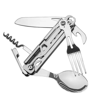 Cubiertos Plegables Acero Inox - Kit Portátil 3-en-1 para Camping y RV