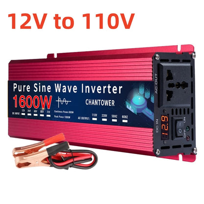 Inversor de Corriente Onda Pura 12V/24V a 110V–220V | 800W–1500W Continuos con Pantalla LCD para RV y Camper