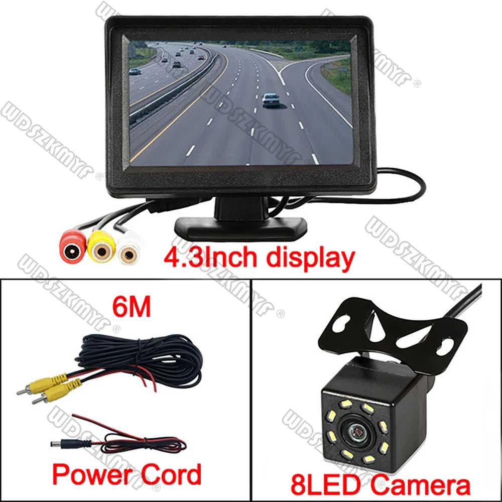 Cámara de Marcha Atrás con Cable y Visión Nocturna LED 170° – Kit con Monitor 4,3” para Coche, Camper y Furgoneta