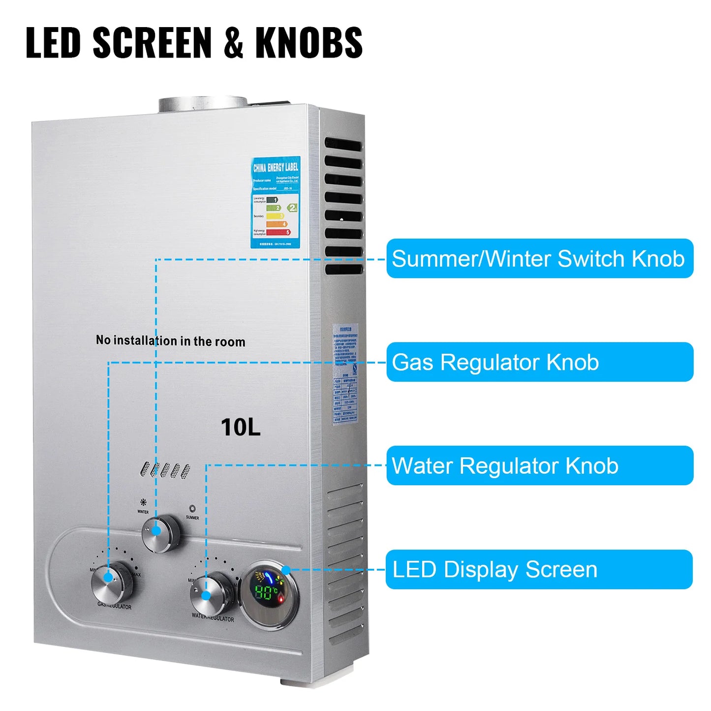 10L Gas Water Heater for Camper and Camping – Instant LPG 20 kW with Shower
