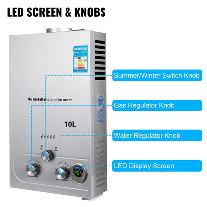 10L Gas Water Heater for Camper and Camping – Instant LPG 20 kW with Shower