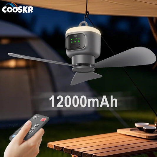 Ventilateur Suspendu Rechargeable avec Télécommande | 12000 mAh, Pales de 450 mm, Lumière LED et Minuteur