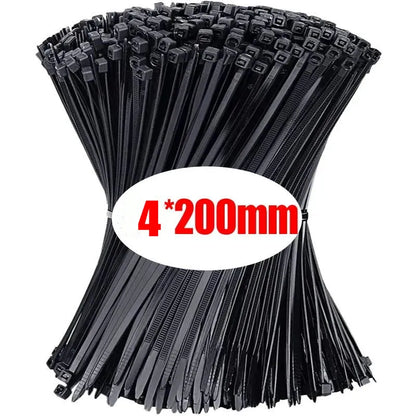 Paquete de bridas negras de nylon 4x200mm para organización de cables