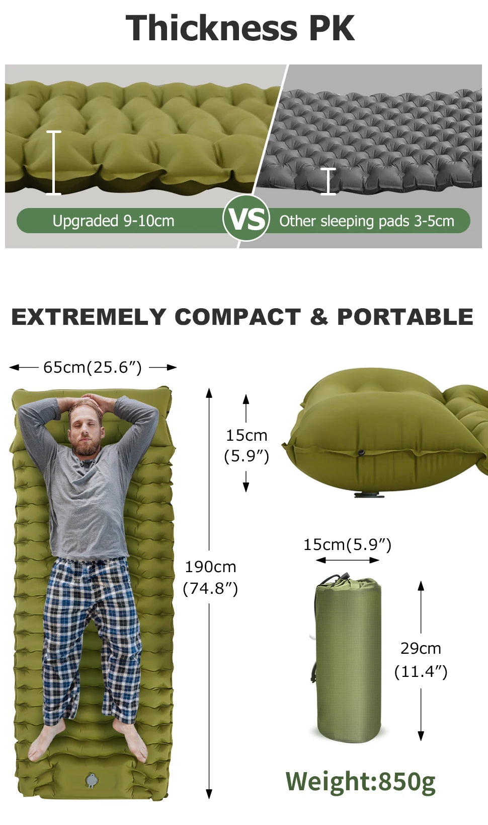 Colchón Inflable WEST TUNE con Bomba Integrada | Colchoneta de Camping Gruesa y Compacta