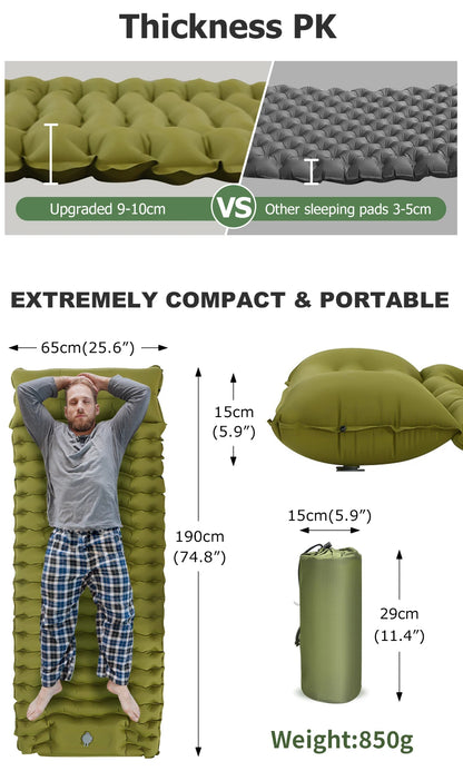 Colchón Inflable WEST TUNE con Bomba Integrada | Colchoneta de Camping Gruesa y Compacta