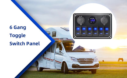 Panel de Interruptores de Aluminio 12V / 24V con USB y LED Azul