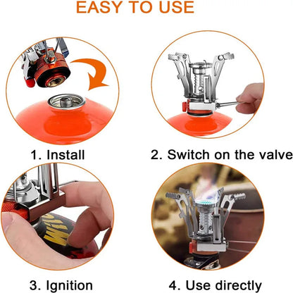 Hornillo Gas Plegable - Encendido Integrado + Adaptador Cartuchos