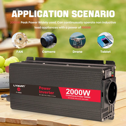 Inversor de Corriente 12V a 220V Onda Modificada con Pantalla LCD | 750W–1300W Continuos para RV, Camper y Vehículos