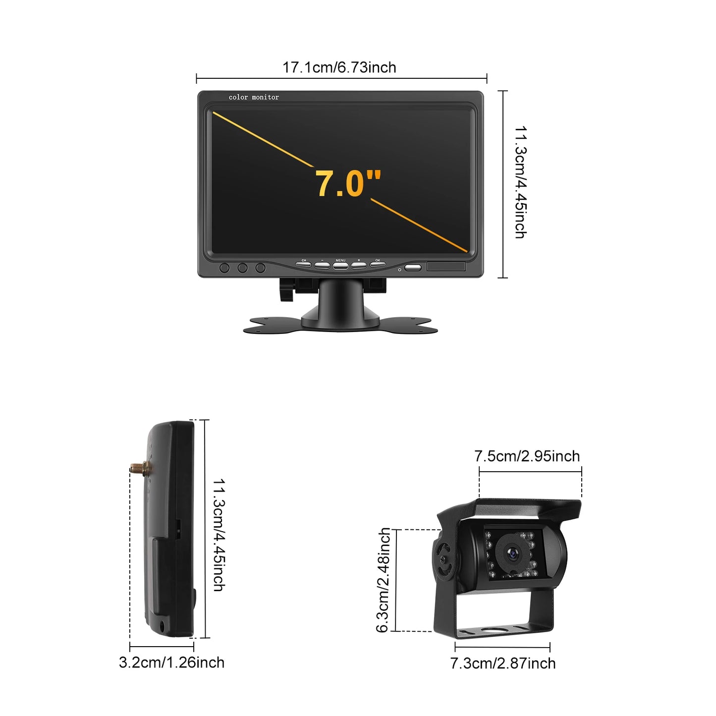 Kit Cámara de Marcha Atrás Inalámbrica 1080P con Monitor IPS HD de 7” – Sistema de Aparcamiento Nocturno para Camper, RV y Camión