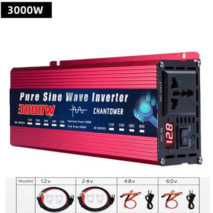 Inversor de Corriente Onda Pura 12V/24V a 110V–220V | 800W–1500W Continuos con Pantalla LCD para RV y Camper