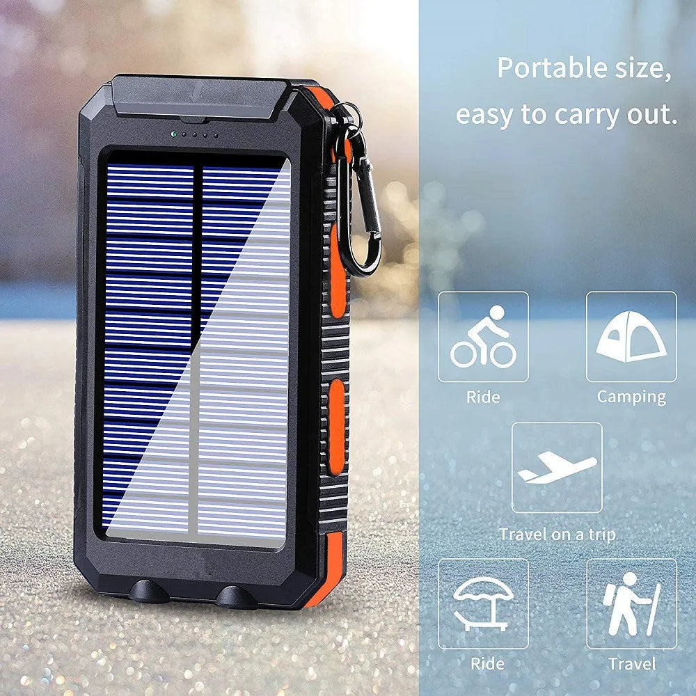 20W Solar Power Bank - Fast Charging + LED + Compass (Waterproof)