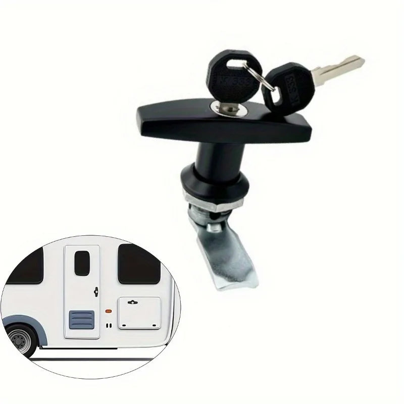 Cerradura de Manija en T con Llaves – Bloqueo Trasero para Puertas de Garaje, Remolques, Caravanas, Armarios y Cajones – Color Negro