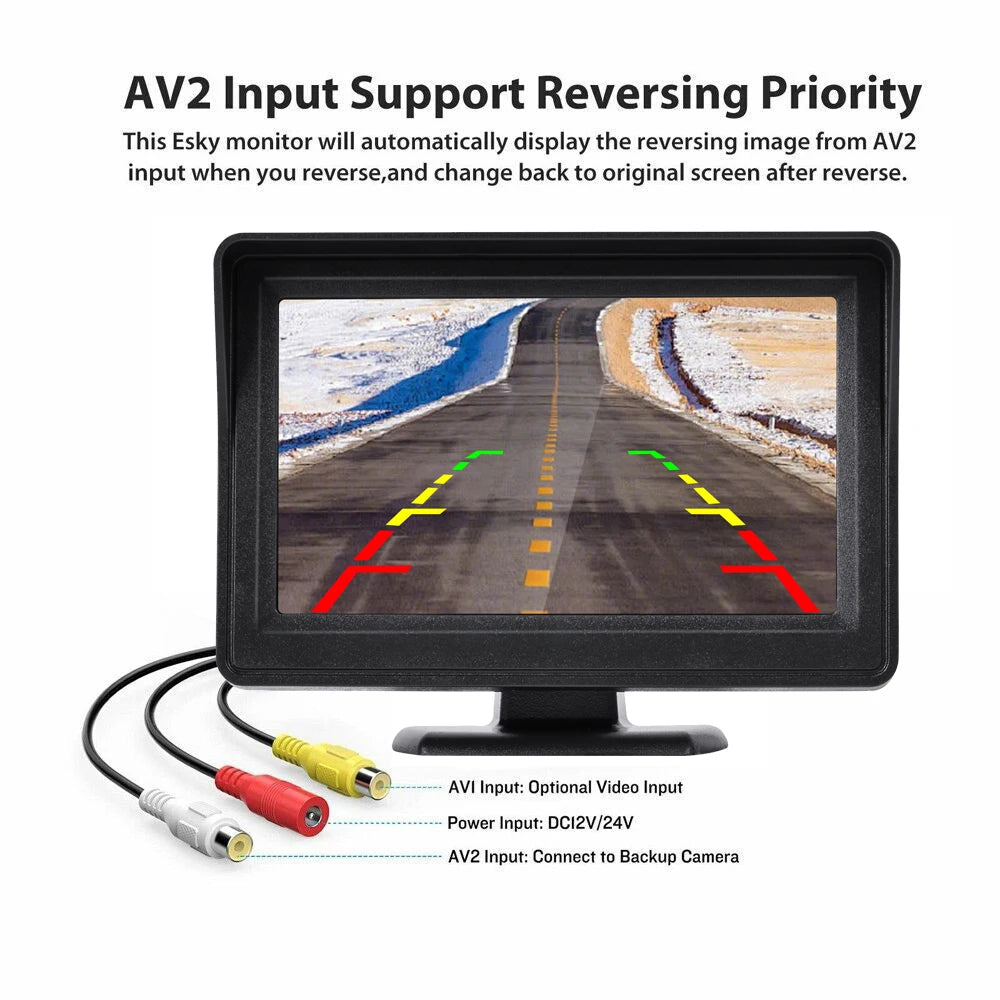 Cámara de Marcha Atrás con Cable y Visión Nocturna LED 170° – Kit con Monitor 4,3” para Coche, Camper y Furgoneta