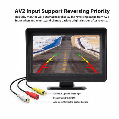 Cámara de Marcha Atrás con Cable y Visión Nocturna LED 170° – Kit con Monitor 4,3” para Coche, Camper y Furgoneta