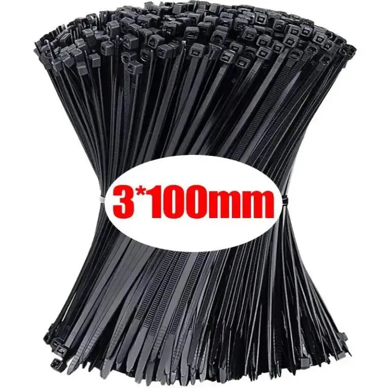 Bridas negras de plástico 3x100mm, sujetacables resistentes para organización