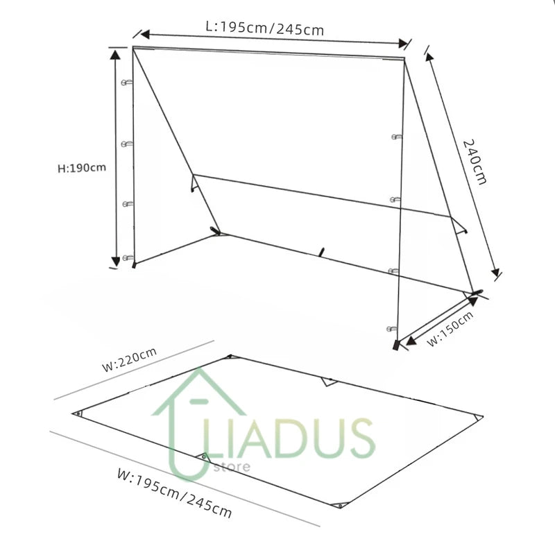 Triangular Side Car and Camper Awning - Waterproof 3000mm+ · Insect Net · UV50+ · Aluminum · 200x300cm