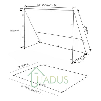 Triangular Side Car and Camper Awning - Waterproof 3000mm+ · Insect Net · UV50+ · Aluminum · 200x300cm