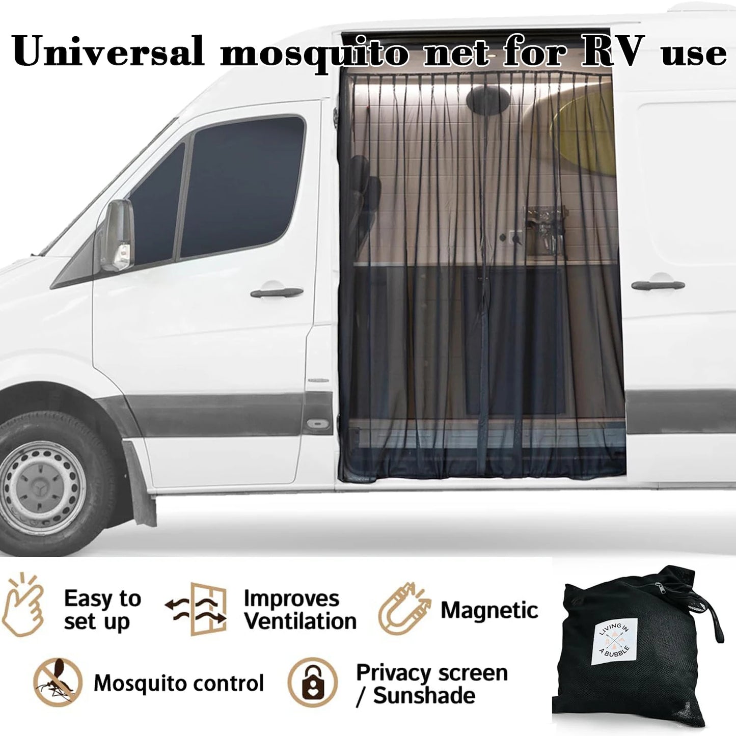 Moustiquaire Universelle - Mercedes Sprinter / Ford Transit / RAM ProMaster Toit Surélevé · Ventilation · Anti-Insectes · Magnétique