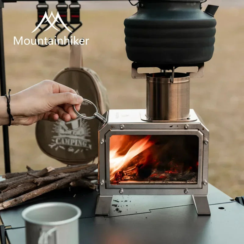 Hornillo Leña Cuadrado Acero Inox - Portátil + Bolsa para Camping y Exterior